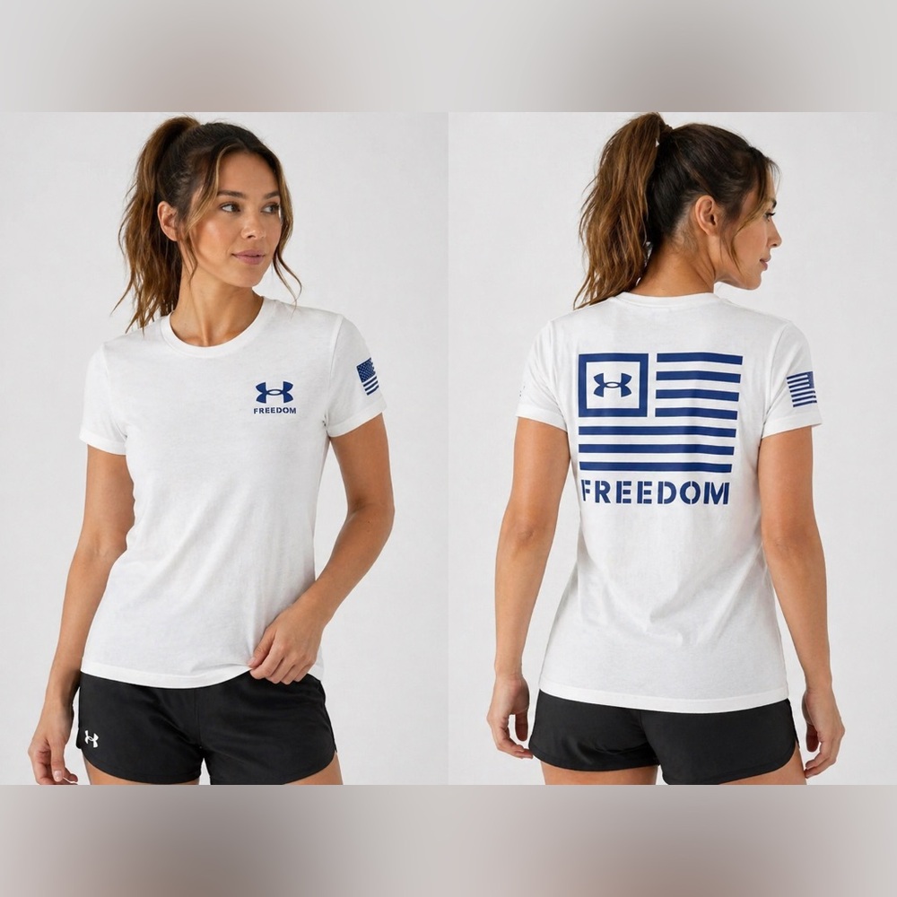 Under Armour Freedom T-Shirt Women’s Small White USA Flag Graphic Tee